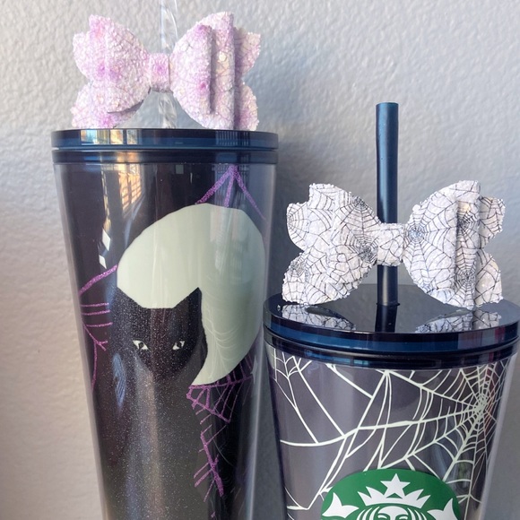 Spiderweb Bow Straw Topper • Purple Cobwebs Spider Webs - Picture 1 of 4